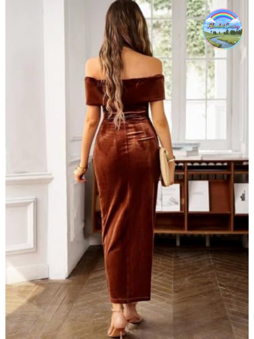 Off Shoulder Velvet Wrap Slit Bodycon Midi Dress Long Sleeve Party